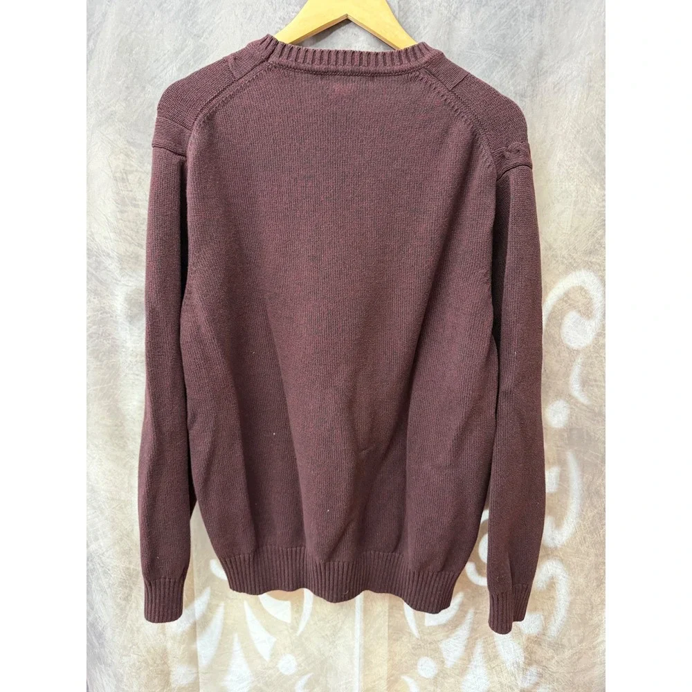 Geoffrey Beene Mens XXL Burgundy Cable Knit Grid Textured Cotton Sweater